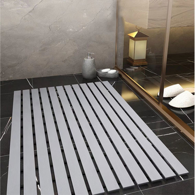 Crossed Strips Non Skid PVC Floor Mat Rug Untuk Kamar Mandi 45CM * 75CM Grey Tan